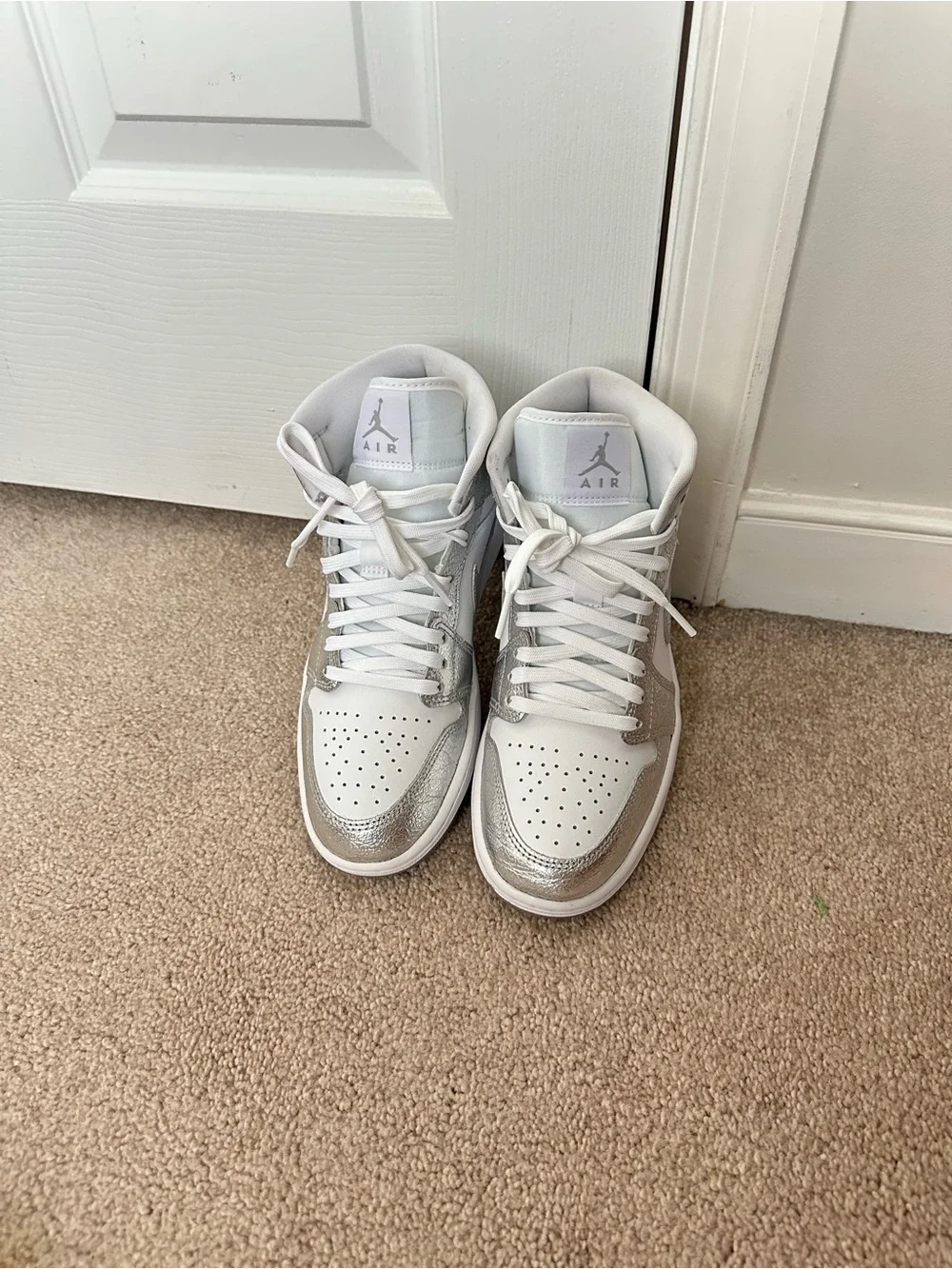 Jordan High-Top Sneakers in White and Silver